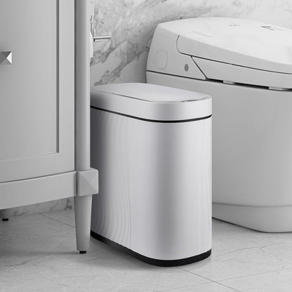 Cos de Gunoi cu Senzor Elindor® cu Capacitate 7.5l, Capac Inteligent Anti-Miros, Deschidere Silentioasa, Design Elegant, Subtire, Ideal pentru Baie, Bucatarie, Birou, Dormitor, Perfect pentru Colectare Deseuri, Rezistent la Apa IPX5 Alb / Negru