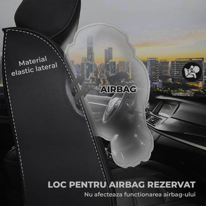 Set 5 Huse Negre Scaune de Masina Elindor®, Huse Auto Piele, Impermeabile, Universale, Protectie Scaun Fata si Spate, Montaj Rapid, Accesorii Masina Interior