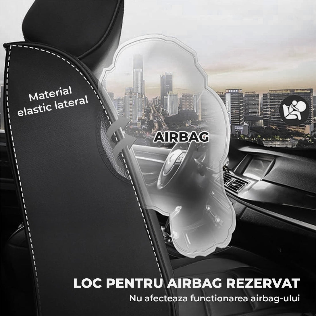 Set 5 Huse Gri Deschis, Scaune de Masina Elindor®, Huse Auto Piele, Impermeabile, Universale, Protectie Scaun Fata si Spate, Montaj Rapid, Accesorii Masina Interior