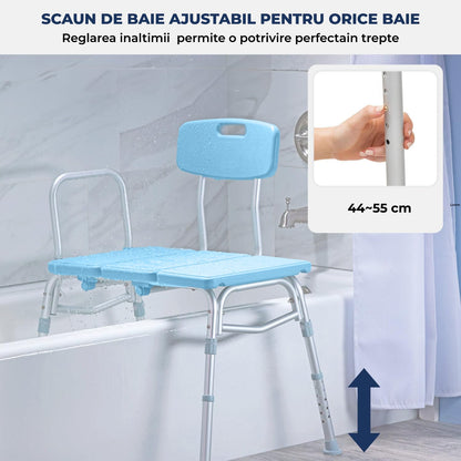 Scaun pentru Cada și Duș Elindor® cu Spătar și Mâner Detasabil, Albastru