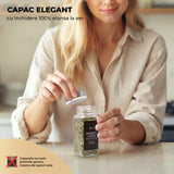 Set 24 Recipiente Condimente Elindor® din Sticla cu Capac din Inox, cu Sita, Organizator Bucatarie, Organizatoare Sertar, Borcane 120 ml, 2 Tipuri de Etichete si Palnie Metalica Accesorii Depozitare, Transparent