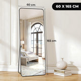 Oglinda Neagra Dreptunghiulara Decorativa Elindor® cu Rama din Aluminiu, 165x60 cm, cu Suport de Podea sau Sistem Prindere pe Perete, Ideala pentru Dormitor, Living sau Hol