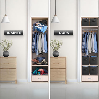 Set 6 Cutii Depozitare Elindor® Pliabile, Tip Sertar, Organizator pentru Dormitor Studentesc, Organizatoare pentru Dulap, Cutie Organizare, Cos Multifunctional, Separator Haine, Paturi, Jucarii, Pentru Dormitor, Living, 26.5 x 26.5 x 28 cm, Negru