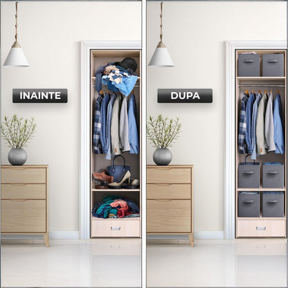 Set 6 Cutii Depozitare Elindor® Pliabile, Tip Sertar, Organizator pentru Dormitor Studentesc, Organizatoare pentru Dulap, Cutie Organizare, Cos Multifunctional, Separator Haine, Paturi, Jucarii, Pentru Dormitor, Living, 26.5 x 26.5 x 28 cm, Gri