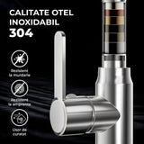 Baterie Chiuveta Bucatarie Argintie Elindor®, Robinet de Apa Modern, cu Pipa Inalta, Jet Reglabil si Aerisit, Monocomanda, Rotativ 360°, Otel Inoxidabil, Finisaj Lucios