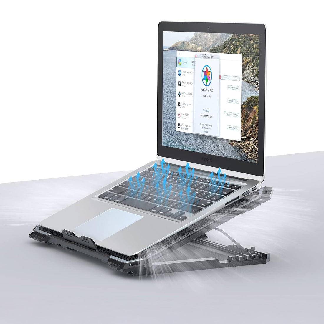 Cooler Laptop Gaming RGB Elindor® Suport cu Unghi Reglabil 6-12 cm, Dimensiuni Compatabile 12-17.3 Inch, 5 Ventilatoare Puternice si Silentioase 15dB cu Viteza Ajustabila, 2 Porturi USB, pentru Birou, Calatorii, 41,6 x 28,5 x 2,8 cm, Negru