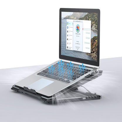 Cooler Laptop Gaming RGB Elindor® Suport cu Unghi Reglabil 6-12 cm, Dimensiuni Compatabile 12-17.3 Inch, 5 Ventilatoare Puternice si Silentioase 15dB cu Viteza Ajustabila, 2 Porturi USB, pentru Birou, Calatorii, 41,6 x 28,5 x 2,8 cm, Negru