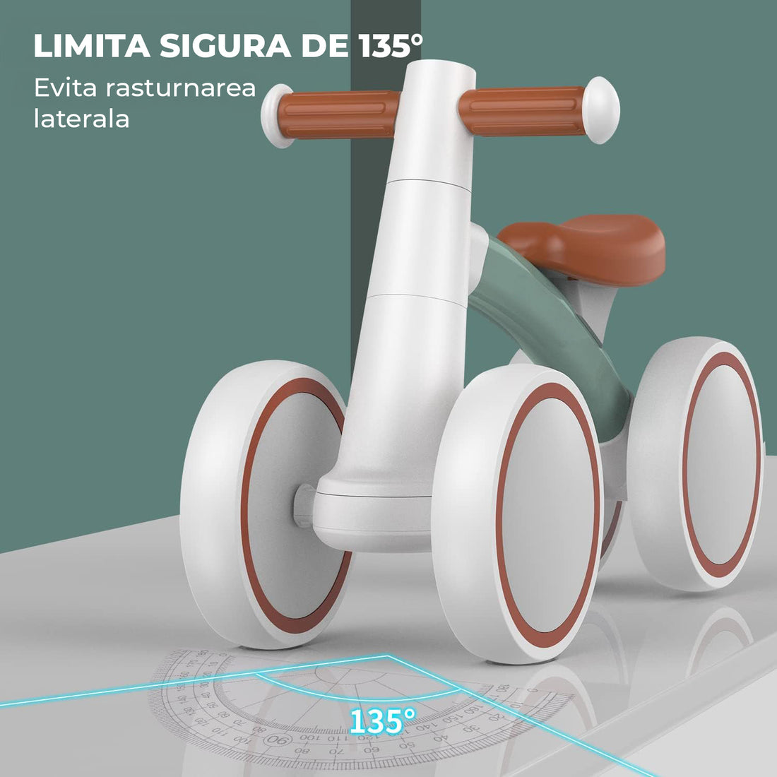 Bicicleta Fara Pedale Elindor® pentru Copii, cu 4 Roti, Usoara, Silentioasa, Robusta, Sa Ergonomica, Dezvolta Echilibrul si Coordonarea, pentru Copii de 12-24 Luni, 36 × 56 × 25 cm, Verde