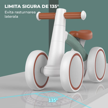 Bicicleta Fara Pedale Elindor® pentru Copii, cu 4 Roti, Usoara, Silentioasa, Robusta, Sa Ergonomica, Dezvolta Echilibrul si Coordonarea, pentru Copii de 12-24 Luni, 36 × 56 × 25 cm, Verde