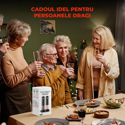 Set 2 Rasnite Electrice Elindor® Rasnita Electrica Led pentru Sare si Piper, Solnita si Pipernita din Sticla, Recipient Condimente cu Senzor Gravitational, Reglare Grosime Macinare x5, Operare cu o Mana, pentru Bucatarie, 16x7.5 cm, Transparent / Negru