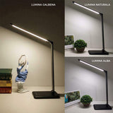 Lampa de Birou Elindor® Neagra cu LED, Pliabila, Incarcare USB si Incare Wireless Telefon, 5 Moduri Lumina Camera Rece/Cald si 5 Intensitati, Veioza Control prin Atingere, Potrivita si pentru Noptiera in Dormitor, Oprire Automata, 39 x 3 x 10,8 cm