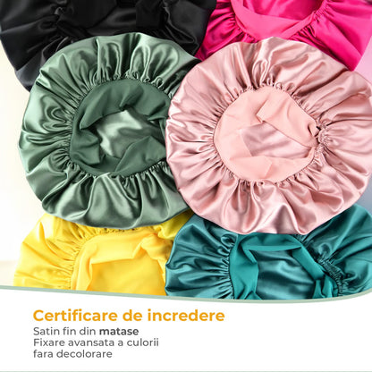 Boneta Satin Dubla Elindor® Pentru Protectia Parului, Banda Reglabila, Mov