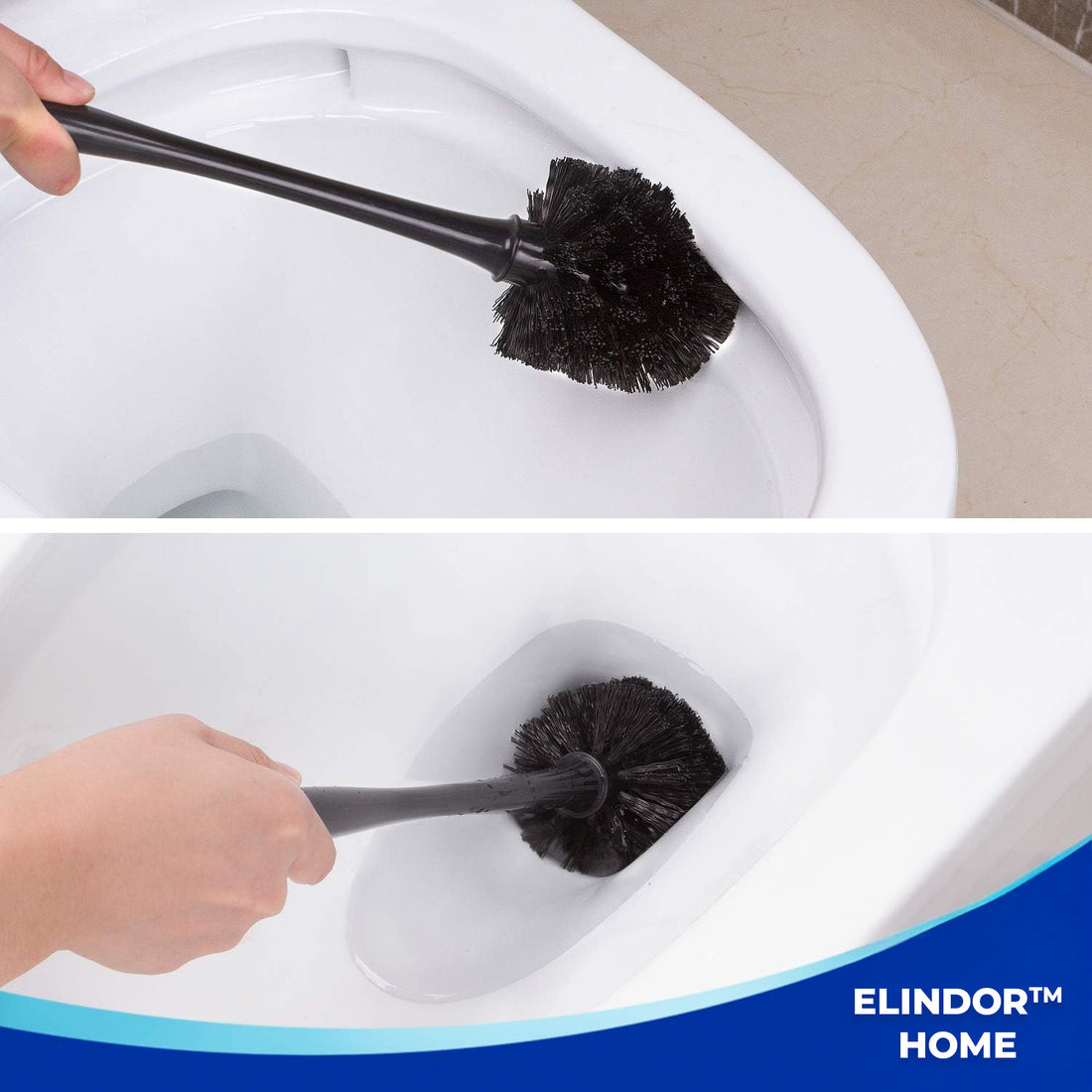 Set Perie WC si Pompa Silicon Elindor® de Toaleta sau Chiuveta, pentru Baie, Suport Discret, Maner Ergonomic, Perie 360°, Ventuza Puternica, fara Gaurire, Accesorii pentru Uz Casnic, Comercial, Rulote, 21 x 16 x 46 cm, Negru