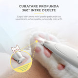 Masina de Tuns Elindor®, pentru Animale de Companie, Caini si Pisici, Lama din Otel Inoxidabil, Acumulator 1200mAh, 6500 RPM, Silentios, Aparat fara Fir cu Lumina LED, Perie Trimmer Ideala pentru Labute, Urechi, Fata si Ochi, Alb