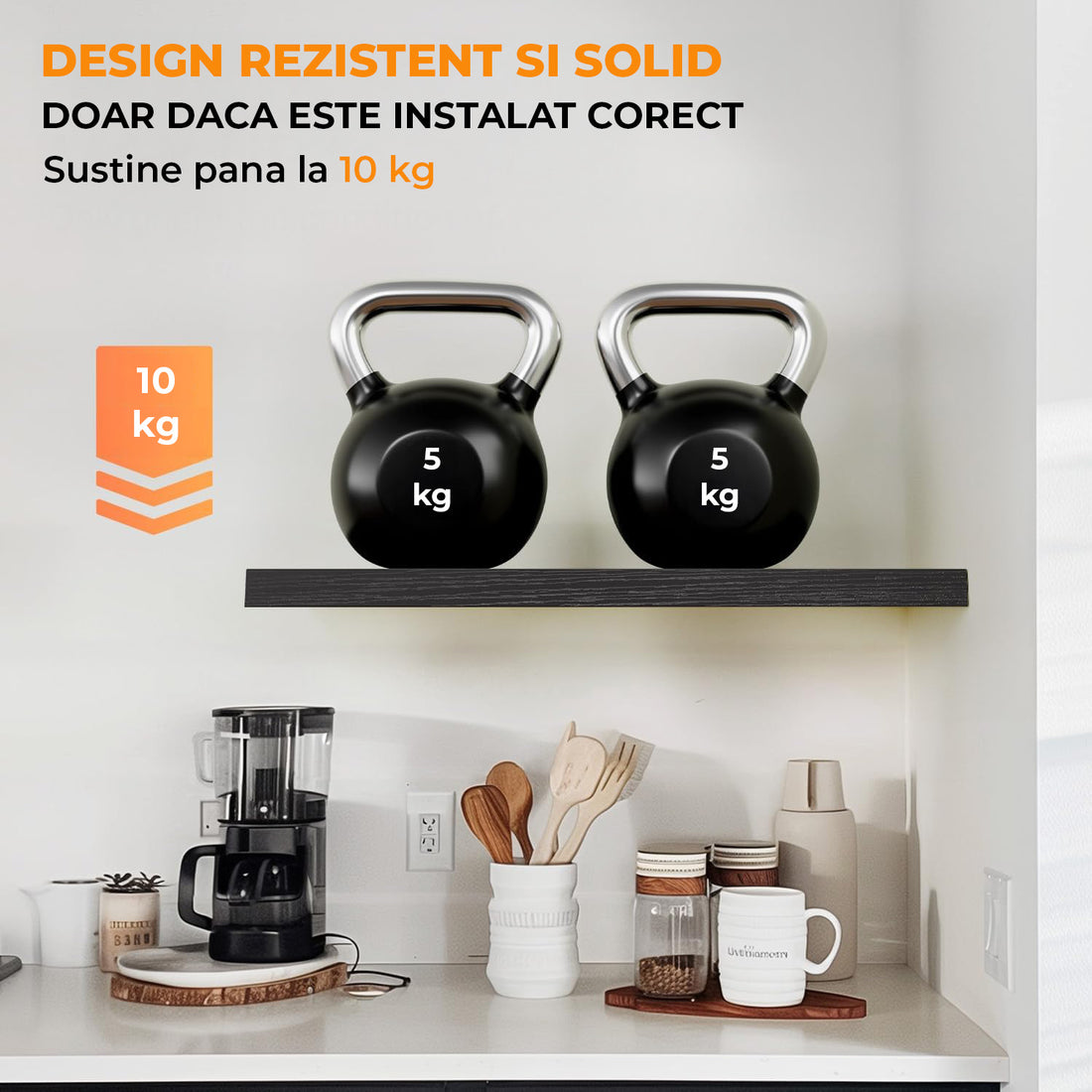 Set 3 Rafturi Elindor® Negre, Raft Suspendat de Depozitare, Mobila Bucatarie, Dormitor, Baie sau Birou, Etajera Practica cu Design Aerisit, Usor de Asamblat, Perfecta pentru Organizare Carti, Vesela, Condimente, Polita Produse Diverse, 40 x 17 x 1.5 cm