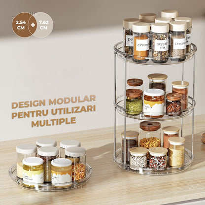 Raft Organizator Rotativ 360° Elindor® Depozitare si Organizare pentru  Bucatarie, Baie, Camara, Birou si Dulap Sub Chiuveta Multifunctional, Organizatoare pentru, Produse Cosmetice, Creme, Condimente, Parfumuri, 20x23.5 cm, Plastic Acrilic Transparent