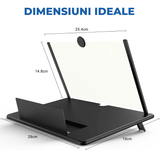 Lupa Pliabila Elindor® pentru Telefon cu Efect 3d si Zoom 4x Marire, Diagonala de 12 inch, suport telefon universal, Negru