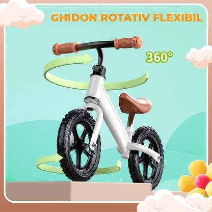 Bicicleta Fara Pedale Elindor®, Scaun Reglabil si Confortabil, Usoara, Alb