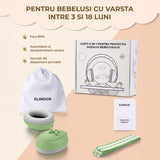 Casti Antifonice Elindor® pentru Bebelusi, Varsta intre 3 si 18 luni, cu Pernute Moi pentru Urechi, Benzi Anti-alunecare din Silicon, Prindere cu Arici, 3 Dimensiuni Reglabile, Reducere a Zgomotului cu 25 dB, Accesorii Bebe, Verde
