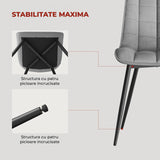 Set 2 Scaune Elindor® Ergonomice, Design Contemporan, Scaun cu Spatar si fara Manere, din Catifea cu Picioare Metalice Negre, Potrivite pentru Living, Bucatarie, Birou, Dormitor, Latime Sezut 46 cm, 85.5 x 45 x 42 cm, Gri Deschis