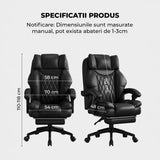 Scaun de Birou Elindor® Ergonomic, Design Contemporan, Scaun cu Spatar si Manere, din Piele PU cu Suport pentru Picioare si Roti, Latime Sezut 58 cm, Inaltime intre 48-56 cm, Negru
