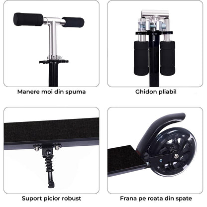 Trotinetă Elindor® Pliabilă cu Ghidon Ajustabil, Roți LED, Negru