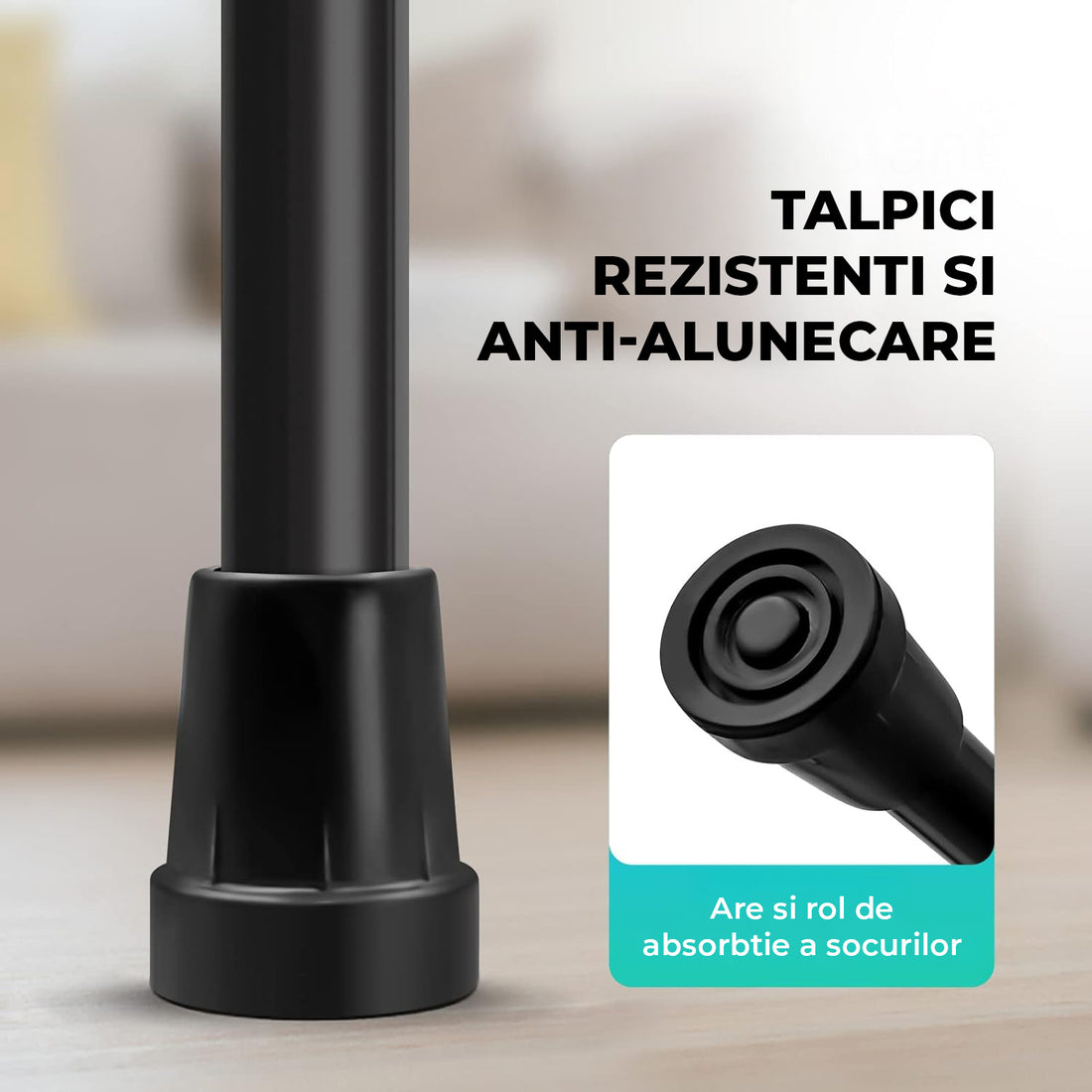 Baston Ortopedic Elindor® de Sprijin Pliabil, Usor si Reglabil, Potrivit pentru Ambele Maini, din Aluminiu Rezistent, Ofera Stabilitate si Sustinere pana la 100 Kg, Carja pentru Varstnici si Recuperare, Negru