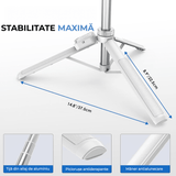 Trepied foto telescopic, universal pentru telefon/cameră/GoPro, Bluetooth, ajustabil, alb