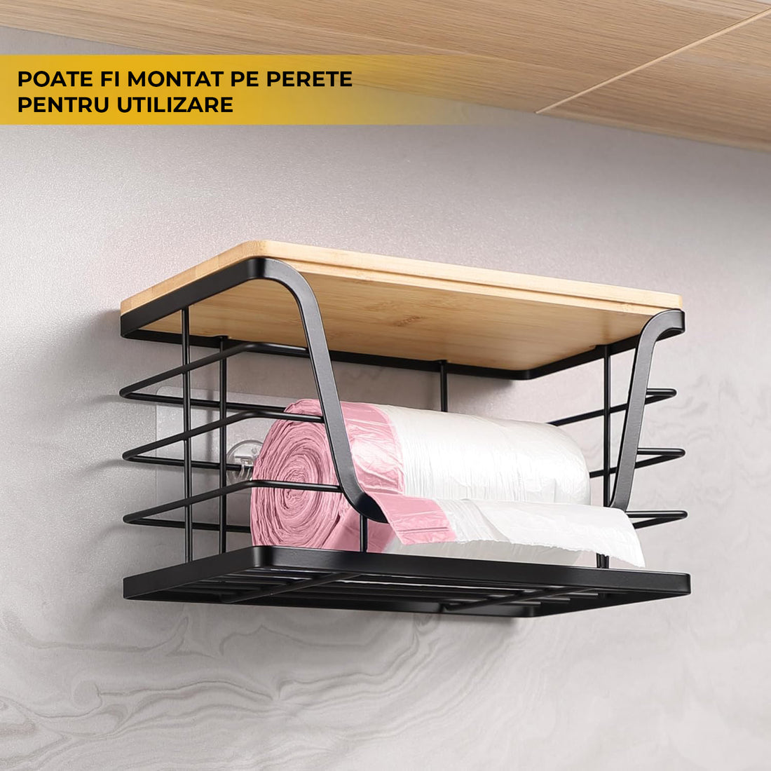 Set 2 Cosuri Depozitare Elindor® cu Capac, Organizator Metalic pentru Bucatarie si Baie, Organizatoare Stivuibile Dulap, Cutii pentru Camara, Baie, Bar, Birou, Cos Multifunctional, Separator Fructe, Legume, Parfumuri, Creme, Bambus