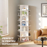 Organizator pentru Pantofi Elindor® Pantofar cu 4x 7 Nivele, Rotativ 360°, Suport pentru Papuci, Dulap Hol, Dormitor, Economisire Spatiu, Depozitare Incaltaminte, 59×59×160 cm, Alb