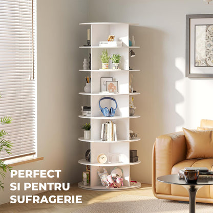 Organizator pentru Pantofi Elindor® Pantofar cu 4x 7 Nivele, Rotativ 360°, Suport pentru Papuci, Dulap Hol, Dormitor, Economisire Spatiu, Depozitare Incaltaminte, 59×59×160 cm, Alb