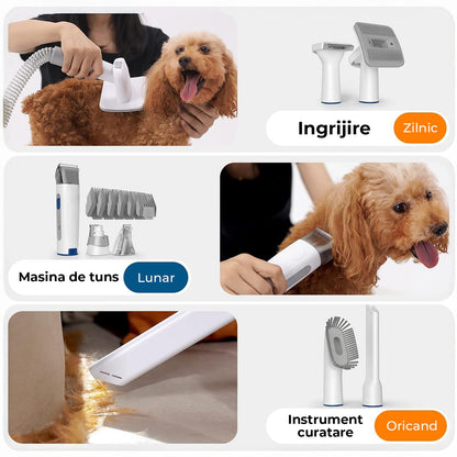Trimmer și Aspirator Elindor® pentru Blana Animalelor, Alb/Albastru