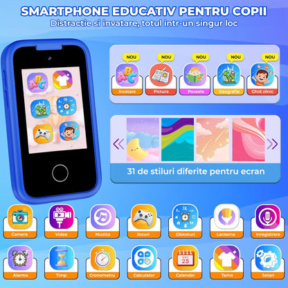 Telefon de jucărie Elindor®, pentru copii, cu funcții educative, albastru