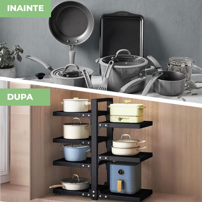 Organizator Vase Elindor®, Suport Oale Chiuveta, Ideal pentru Farfurii, Oale, Tigai, cu 7 Compartimente si 6 Nivele, pentru Bucatarie Multifunctional, pentru Blat sau in Dulap, 51 x 22.6 x 53 cm, Negru