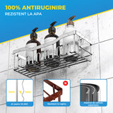 Set 5 Rafturi de Dus Elindor® Polita cu Adeziv, Etajera de Baie, Raft cu Carlige, din Otel Inoxidabil, Suport Prosop si Sapun, Organizator Baie sau Etajere Depozitare in Bucatarie, Accesorii Sanitare, Argintiu