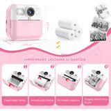 Camera Foto Instant Pentru Copii Elindor®, Ecran 2.4 Inch, 1080P, 16X Zoom, Printare Fara Cerneala, 3 Role Hartie Incluse, 32GB SD, Roz