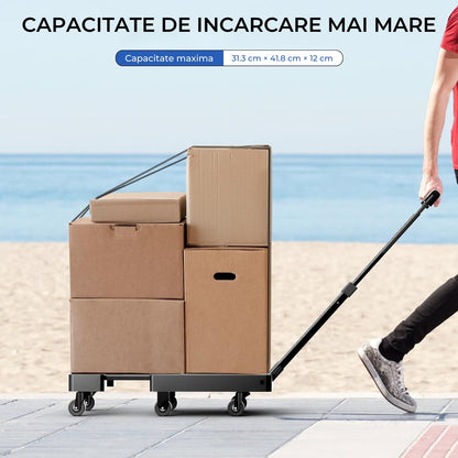 Căruț Pliabil Elindor® 227 KG, cu 6 Roți, 2 Corzi Elastice, Negru