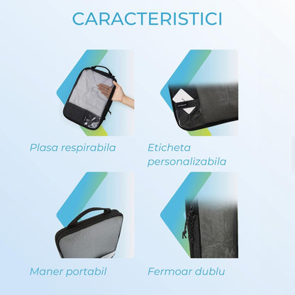 Set 6 Cuburi de Compresie Elindor® pentru Organizarea Bagajului – Negru, Accesorii Ușoare și Durabile pentru Călătorii