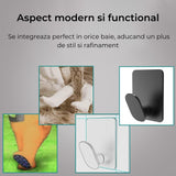 Set 4 Carlige Adezive din Otel Inoxidabil, Suporta pana la 6,8 kg, Design patrat si Colturi rotunde, Instalare Usoara, Ideal pentru Baie, Bucatarie sau Birou, Negru Mat