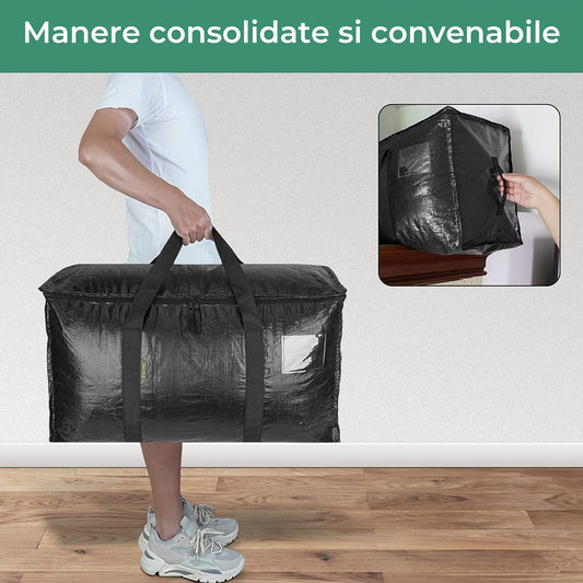 Set 6 Genți Depozitare Elindor® Supradimensionate, cu Mânere Întărite, Negru