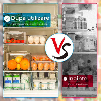 Set 10 Organizatoare Elindor® pentru Frigider cu Capace, Suprapozabile, Cutii Organizare, BPA-Free, pentru Fructe si Legume