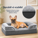 Pat pentru Caini Elindor® cu Saltea Ortopedica, Culcus din Spuma Cu Memorie pentru Caine de Talie Medie si Mare, Suport pentru Cap si Gat, Husa Detasabila, Antiderapant, Marimea L, 88.5 x 63 x 15 cm, Gri