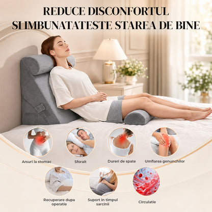 Perna Ergonomica Elindor®, Perna Wedge pentru Circulatie si Recuperare, Suport pentru Genunchi, Picioare si Trunchi, cu Spuma cu Memorie, Husa Textila, 56 × 56 × 30,5 cm, Gri