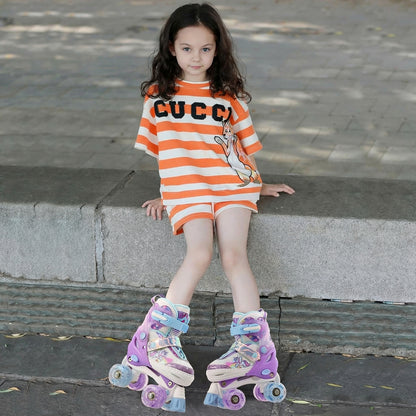 Role Reglabile Elindor® pentru Copii si Adulti, 4 Roti Luminoase din Silicon Quad, Rulmenti ABEC-7, Frana Fata, Aluminiu / Poliuretan, Patine cu Rotile pentru Fete, Baieti, Dama, Marimea L, 37-39