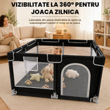 Tarc de Joaca pentru Bebelusi si Copii Elindor® Spatiul Sigur de Joaca, Plasa de Protectie, Include Usa cu Fermoar, Materiale Eco-Friendly și Non-Toxice, Varsta 0-5 ani, 200 x 150 x 65 cm, Negru