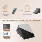 Scari Animale Elindor®, 3 Trepte pentru Caini si Pisici cu Spatiu Depozitare, Trepte Antiderapante pentru Pat sau Canapea, Structura din Placa de Inalta Densitate si Material Textil, pentru Dormitor, Living, 40 × 57 × 35 cm, Gri