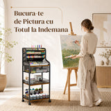Carucior Organizator 7 Niveluri Elindor® , cu Roti 360°, Organizator Bucatarie, Multifunctional, Raft Mobil Organizare Atelier, Baie, Camara, Birou, Bar, 43.1 x 33.4 x 19.2 cm, Negru / Maro