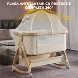 Patut Pliabil Bebelusi Elindor® 4 in 1, Copii 0-12 luni, Leagan Bebe, 6 Trepte de Inaltime Reglabila, Portabil, Plasa Laterala, Roti cu Sistem Blocare, Greutate Maxima 10 kg, Bej