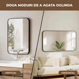 Oglinda Decorativa 122x75 cmElindor® Agatare pe Perete sau Sprijinita, Neagra, Dreptunghiulara, Colturi Rotunjite, Moderna si Eleganta, Reflexie HD, Sticla fara Distorsiuni, Ideala pentru Dormitor, Living, Birou, Dressing, Hol, Baie, Rama Metalica,