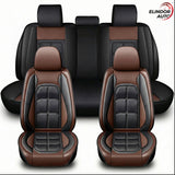 Set 5 Huse Scaune Auto Elindor® Universale, Husa pentru Protectie Sezut si Spatar Scaun Fata si Bancheta Spate, Impermeabila, Piele Ecologica, Accesorii Masina Huse Interior, Maro